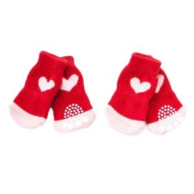 4 Pcs Red Hearts Dog Knitted Pet Socks Cartoon Cute Socks Dog Foot Covers Poodle Teddy Socks
