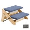 Wood Pet Stairs, 2-Step Dog Stairs for Beds, Sofa & Cars, 110lbs Load Capacity, Floded Flat Design, Stable & Sturdy Cat & Dog Step Ladder for Small Me