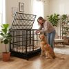 48 Inch Heavy Duty Indestructible Dog Crate with Wheels, Folding Metal Big Dog Cage for Large and Medium Dogs, Cage with Removable Plastic Tray