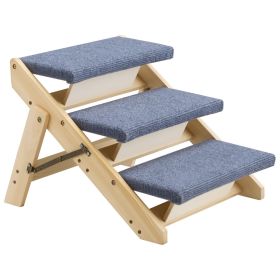 Wood Pet Stairs, 3-Step Dog Stairs for Beds, Sofa & Cars, 150lbs Load Capacity, Floded Flat Design, Stable & Sturdy Cat & Dog Step Ladder for Small Me