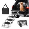 Dog Stair for Cars, Wide 5-step Dog Car Steps, Folding Dog Car Ramp with Nonslip Surface, Portable Pet Steps Lightweight Aluminum for Car, SUV and Tru