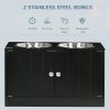 Raised Pet Feeding Storage Station with 2 Stainless Steel Bowls Base for Large Dogs and Other Large Pets Black