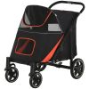 Foldable Doggy Stroller for Medium Large Dogs, Pet Stroller with Storage, Smooth Ride with Shock Absorption, Mesh Window & Safety Leash, Black