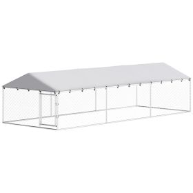 20' x 7.5' x 5' Dog Kennel Outdoor for Large Dogs with Waterproof Roof, Silver