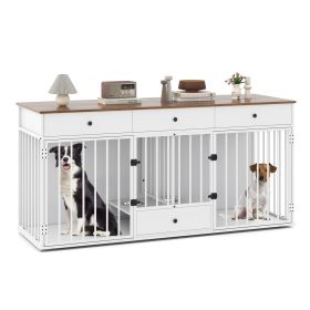 Dog Crate Furniture Indoor Modern Dog Kennel with Divider 3 Drawers and Pull-out Feeder