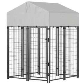Outdoor Dog Kennel with Roof, 4' x 4' x 6' Heavy Duty Welded Wire Dog Playpen Enclosure with Escape-proof Lock