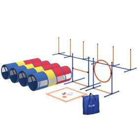 Dog Agility Training Equipment, 12-Piece Dog Obstacle Course with Adjustable Hurdle & Ring, 4 Tunnels, Weave Poles