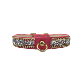 Chunky Rhinestone and Chain Collar (Color: Pink, size: 18")