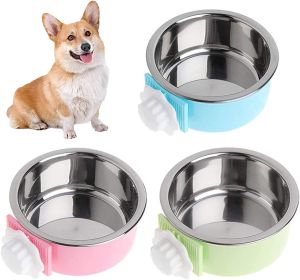 Crate Dog Bowl; Removable Stainless Steel Hanging crate Bowl Food & Water Feeder Coop Cup for Puppy (size: pink)