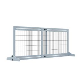 Freestanding Pet Gate Extra Wide Adjustable Dog Fence (Color: Blue Gray, size: Extra Wide 72" W X 27.25" H)