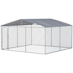 Outdoor Dog Kennel Galvanized Steel Fence with Cover Secure Lock Mesh Sidewalls for Backyard (size: 13' X 13' X 7.5')