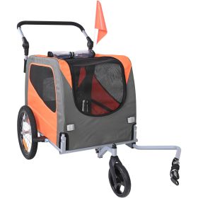 Dog Bike Trailer, 2-in-1 Pet Stroller Cart Bicycle Carrier, Easy Folding Cart Frame with Quick Release Wheels (Color: Orange, size: Up To 66 Pounds)