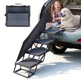 Dog Stairs for Car, 4 Steps Extra Wide Foldable Dog Ramp for Large Dogs with Non-Slip Rug Surface, Portable Lightweight Pet Ladder for Car, SUV, Truck (Default: Default)